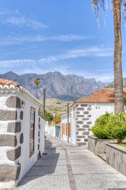 Tijarafe, Spain - April 2021 : Historical village in sunny weather, HDR Image
