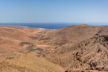 Volcanic landscape in Lanzarote, view from the Ermita de las Nieves
