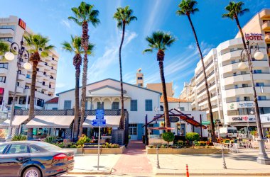 Larnaka, Cyprus - October 2019 : Seaside resort in sunny weather
