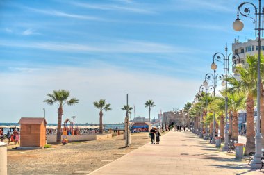 Larnaka, Cyprus - October 2019 : Seaside resort in sunny weather