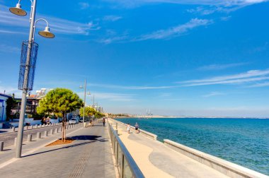Larnaka, Cyprus - October 2019 : Seaside resort in sunny weather