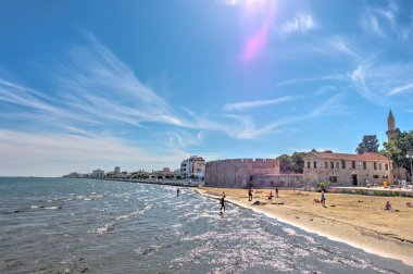 Larnaka, Cyprus - October 2019 : Seaside resort in sunny weather