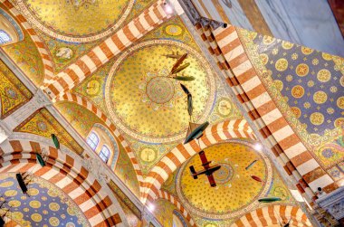 Marseilles, France - March 2022: Notre Dame de la Garde Basilica interior, HDR Image