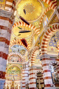 Marseilles, France - March 2022: Notre Dame de la Garde Basilica interior, HDR Image