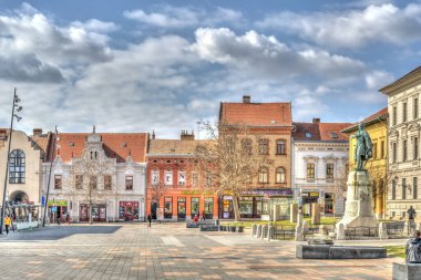 Pecs, Hungary - March 2017: Historical center in cloudy weather, HDR                  