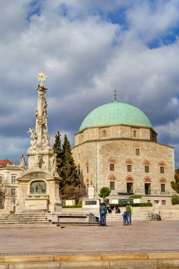 Pecs, Hungary - March 2017: Historical center in cloudy weather, HDR                  