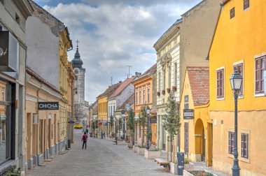 Pecs, Hungary - March 2017: Historical center in cloudy weather, HDR                  
