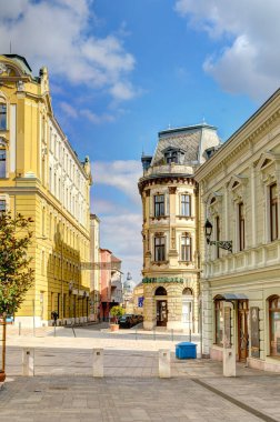 Pecs, Hungary - March 2017: Historical center in cloudy weather, HDR                  