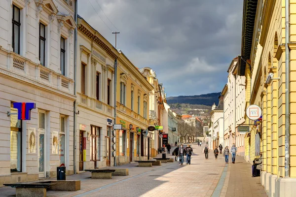 Pecs, Hungary - March 2017: Historical center in cloudy weather, HDR                  