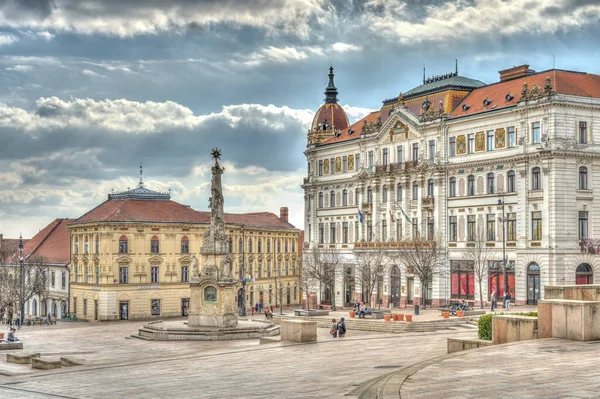 Pecs, Hungary - March 2017: Historical center in cloudy weather, HDR                  