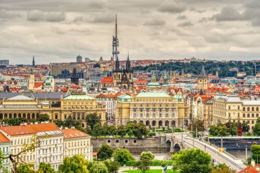 Prague, Czech Republic - September 2021: Historical center and riverbanks view, HDR Image