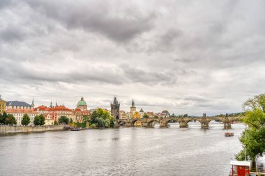 Prague, Czech Republic - September 2021: Historical center and riverbanks view, HDR Image