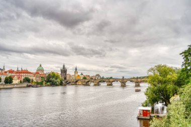 Prague, Czech Republic - September 2021: Historical center and riverbanks view, HDR Image