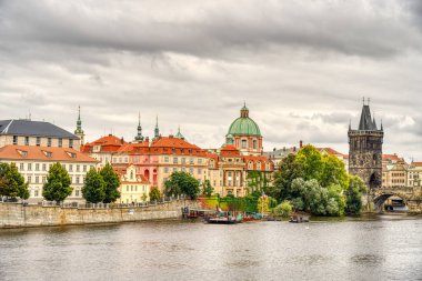 Prague, Czech Republic - September 2021: Historical center and riverbanks view, HDR Image