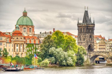 Prague, Czech Republic - September 2021: Historical center and riverbanks view, HDR Image