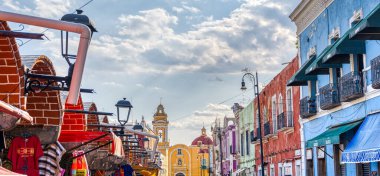 Puebla, Mexico - January 2022 : Historical center in sunny weather