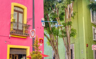 Puebla, Mexico - January 2022 : Historical center in sunny weather
