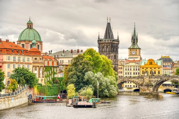 Prague, Czech Republic - September 2021: Historical center and riverbanks view, HDR Image