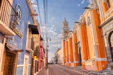 Puebla, Mexico - January 2022 : Historical center in sunny weather
