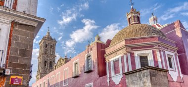 Puebla, Mexico - January 2022 : Historical center in sunny weather