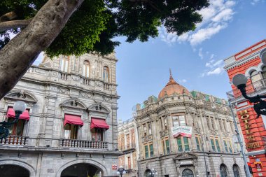 Puebla, Mexico - January 2022 : Historical center in sunny weather