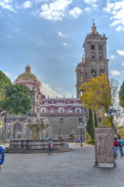 Puebla, Mexico - January 2022 : Historical center in sunny weather