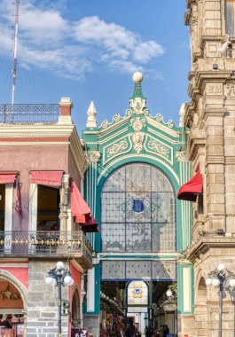 Puebla, Mexico - January 2022 : Historical center in sunny weather