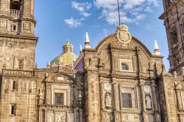 Puebla, Mexico - January 2022 : Historical center in sunny weather