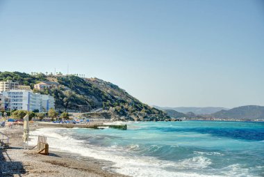 Rhodes, Greece - September 2021 : Beautiful view on the beach at sunny weather