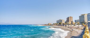 Rhodes, Greece - September 2021 : Beautiful view on the beach at sunny weather