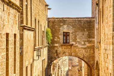 Rhodes, Greece - September 2021 : Old town in sunny weather