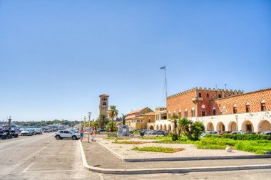 Lindos, Greece - September 2021 : Historical village in sunny weather