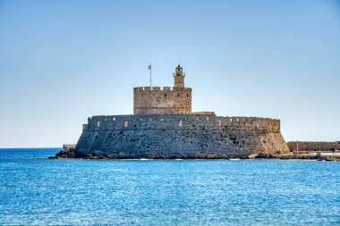 Lindos, Greece - September 2021 : Historical village in sunny weather