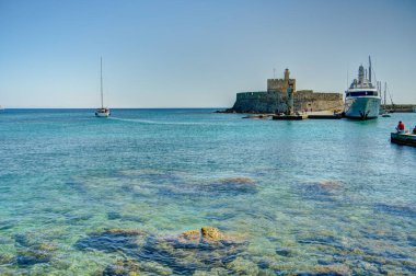 Lindos, Greece - September 2021 : Historical village in sunny weather