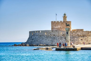 Lindos, Greece - September 2021 : Historical village in sunny weather