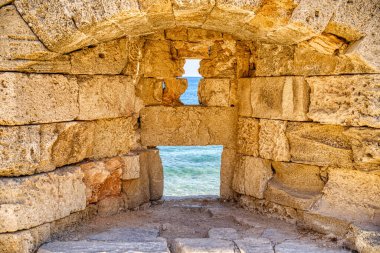 Lindos, Greece - September 2021 : Historical village in sunny weather