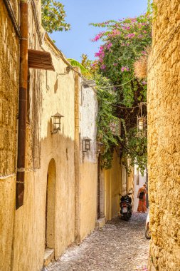 Lindos, Greece - September 2021 : Historical village in sunny weather