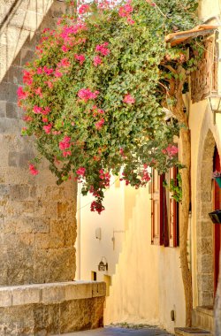 Lindos, Greece - September 2021 : Historical village in sunny weather