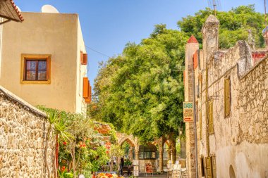 Lindos, Greece - September 2021 : Historical village in sunny weather