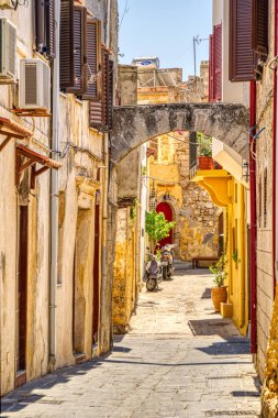 Lindos, Greece - September 2021 : Historical village in sunny weather