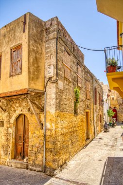 Lindos, Greece - September 2021 : Historical village in sunny weather