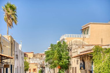 Lindos, Greece - September 2021 : Historical village in sunny weather