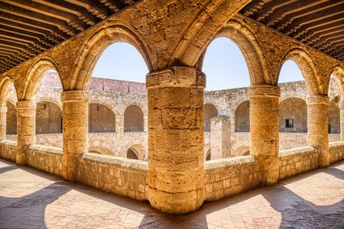 Rhodes, Greece - September 2021 : View on the old castle ruins