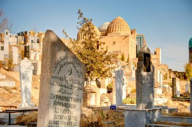 Samarkand, Uzbekistan - October 2019 : Shah-i-Zinda in sunny weather