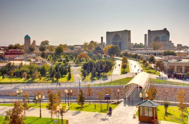 Samarkand, Uzbekistan - October 2019 : Shah-i-Zinda in sunny weather