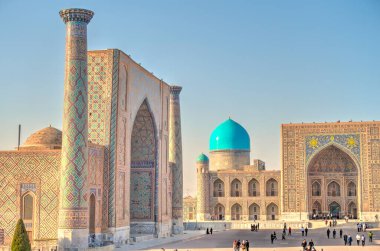 Samarkand, Uzbekistan - October 2019 : Registan square in sunny weather