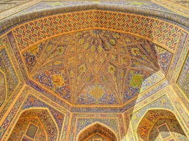 Samarkand, Uzbekistan - October 2019 : Tillya-Kori Madrasah, landmark on the Registan