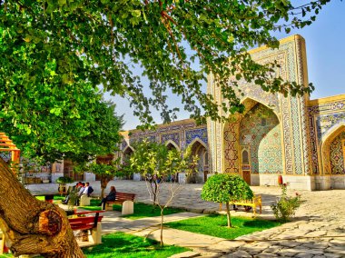 Samarkand, Uzbekistan - October 2019 : Ulugbek Madrasah in sunny weather
