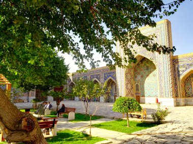 Samarkand, Uzbekistan - October 2019 : Ulugbek Madrasah in sunny weather