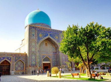 Samarkand, Uzbekistan - October 2019 : Tillya-Kori Madrasah in sunny weather